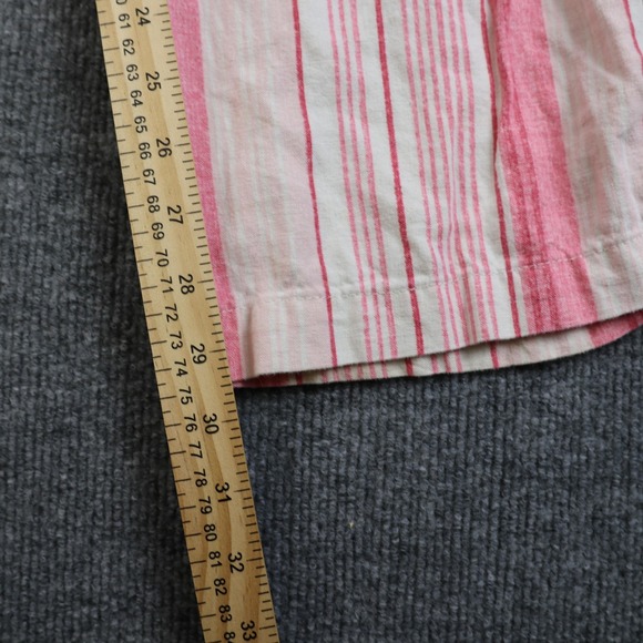 Linen Blend Pants Womens Medium Pink Striped Drawstring Elastic Waist Pockets - Picture 5 of 12